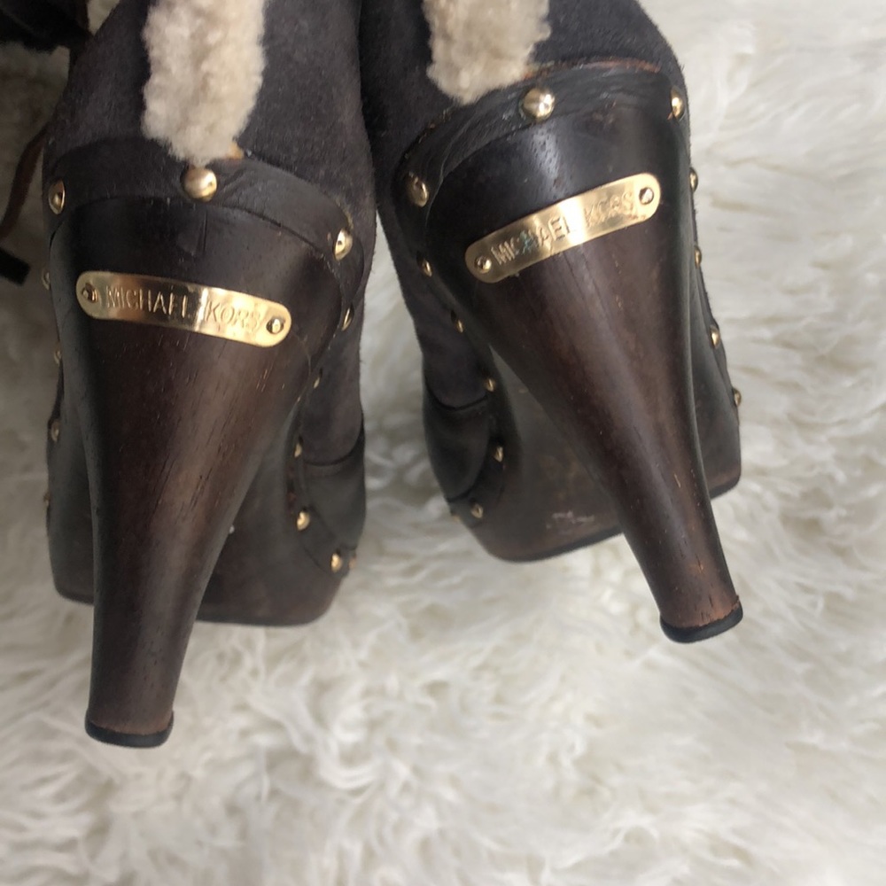 Michael Kors Shearling Fur Leather Studded Platform Clog Boots - Picture 8 of 9